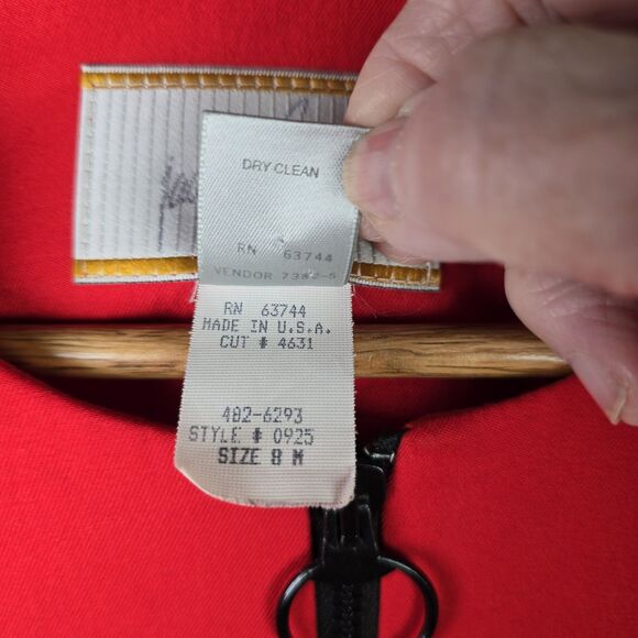 Vintage Jacqueline Ferrar Blazer Jacket Womens 8 Red Full Zipper Lined - Picture 8 of 10